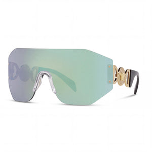 Versace 0ve2258 Green Shield Sunglasses for Women, Pink Mirror Blue lens