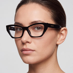 Versace 0VE3373U Cat Eye Eyeglasses Women — side view, Black Acetate temples