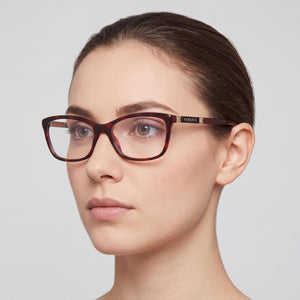 Versace 3186 5184 Rectangle Eyeglasses Women — side view, Havana Bordeaux Plastic temples