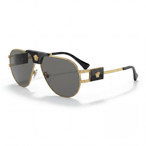 Versace Contemporary Black Aviator Sunglasses Unisex, Light Grey Mirror Silver lens