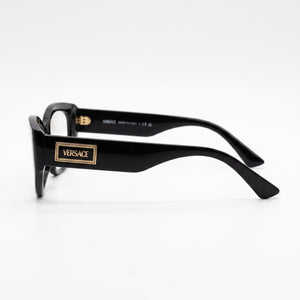 Versace VE 3369 Oval Eyeglasses Women — side view, Black Acetate temples