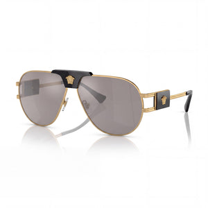 Versace VE2252 Gold Aviator Sunglasses Unisex, Light Grey Mirror lens
