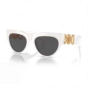 Versace Ve 4440u White Cat Eye Sunglasses for Women, Dark Grey lens