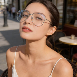 Victoria Beckham VB2116 Aviator Eyeglasses Unisex — side view, Silver Acetate temples