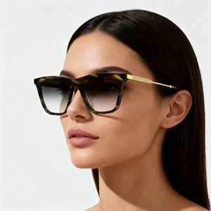 Victoria Beckham VB2663 Square Eyeglasses Women — side view, Havana Acetate temples