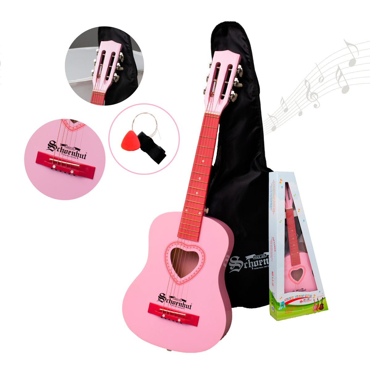 Schoenhut Pink 31 Acoustic Beginner Guitar Set with Extra String Pi Wixez