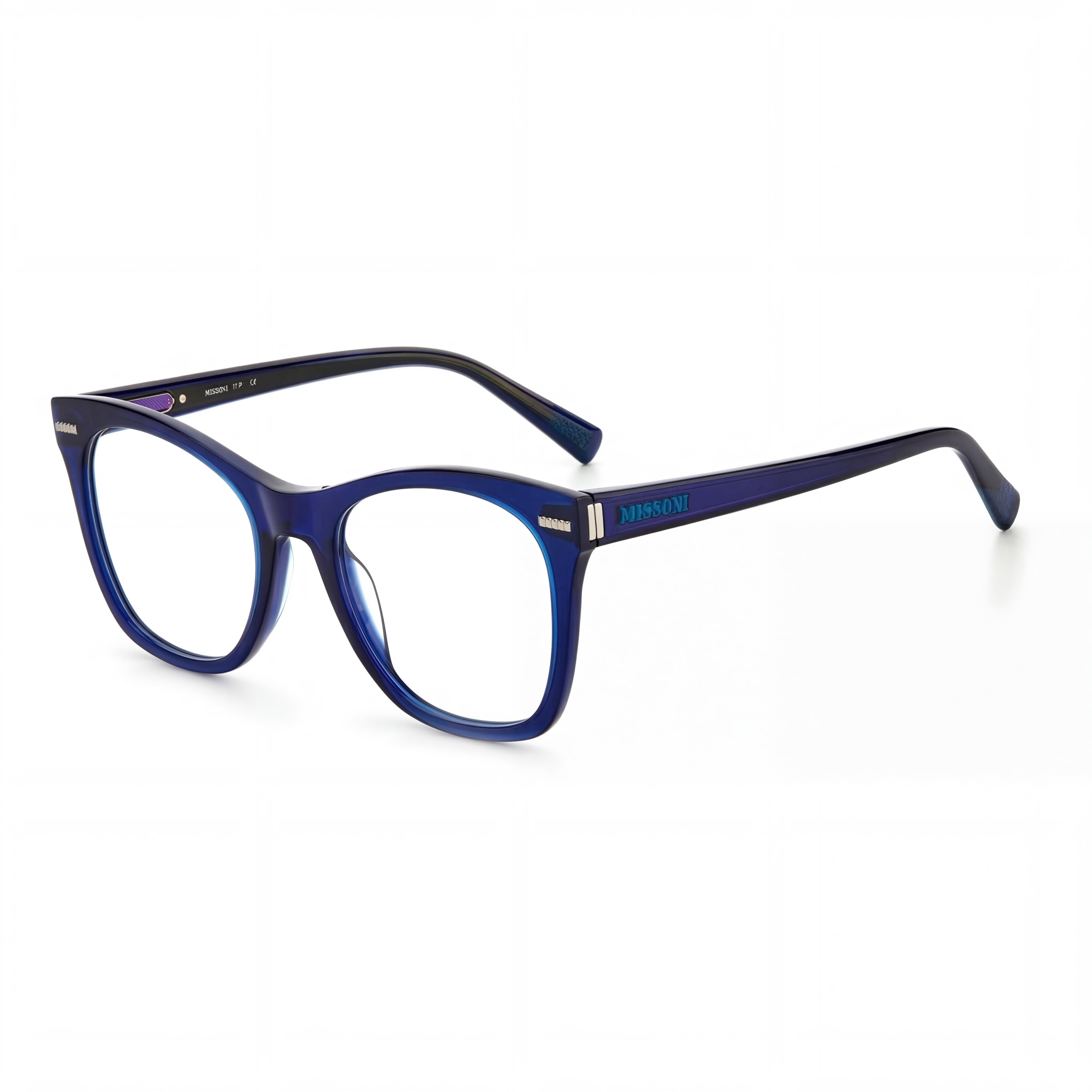 Missoni Modern Eyeglasses with a Transparent Blue Acetate Frame and Polycarbonate Lenses 52mm, Photo 1