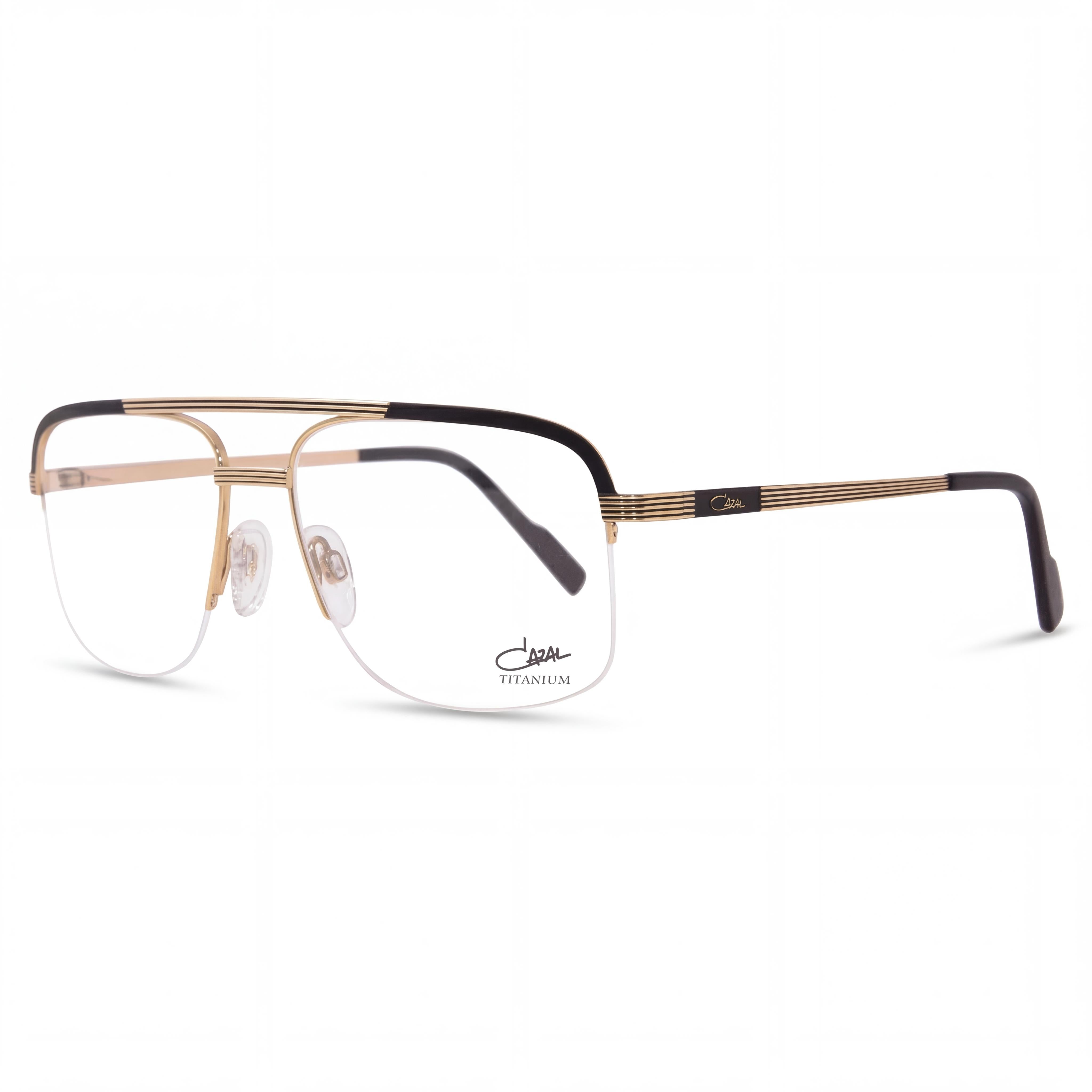 Cazal 7095 Men's Eyeglasses with Black Gold Titanium Semi Rim Square Shape Frame 57mm, Photo 1