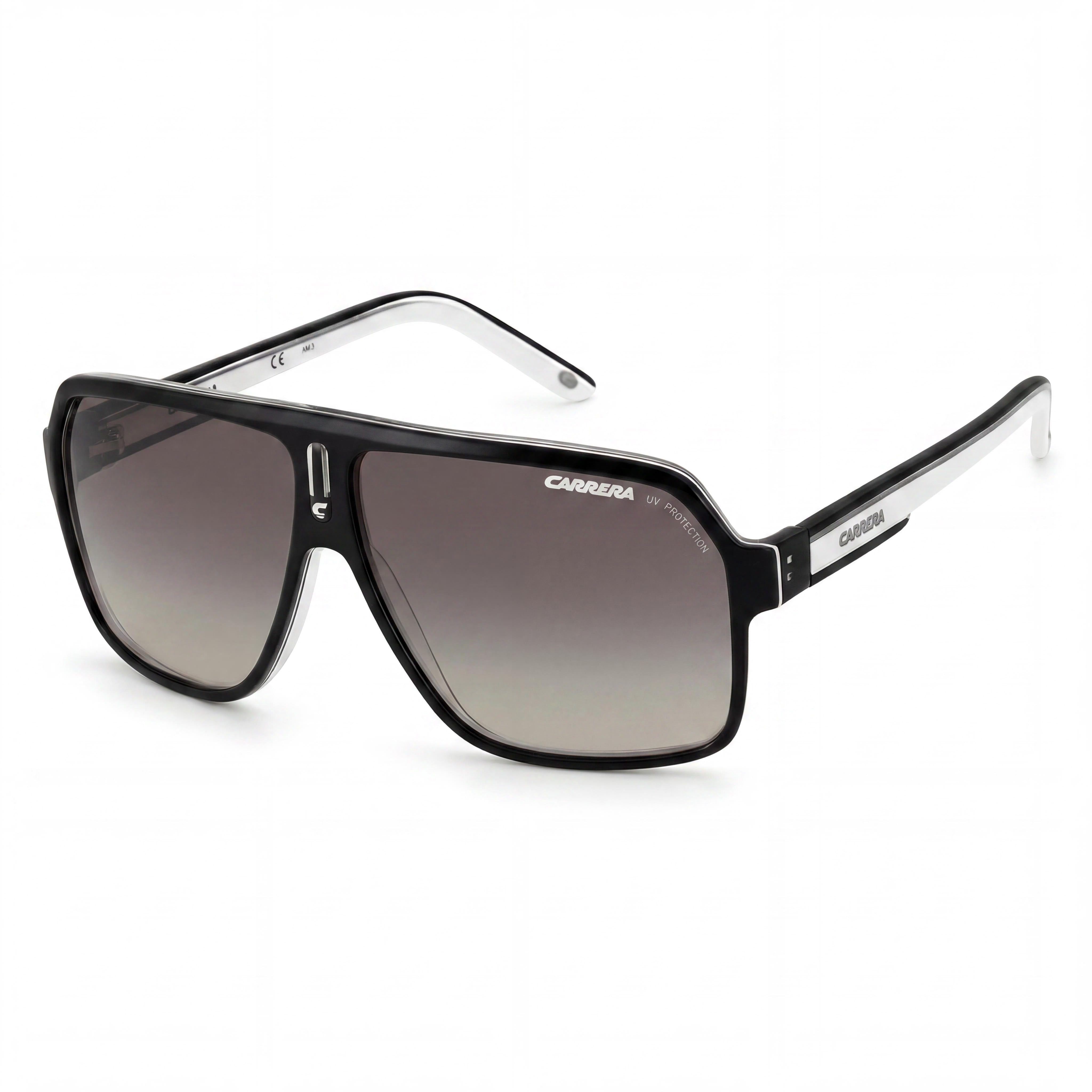 Carrera CARRERA 27 Men's Square Acetate Sunglasses Black Crystal White Grey Dark Grey Shaded Lenses 100% UV Protection 62mm, Photo 1