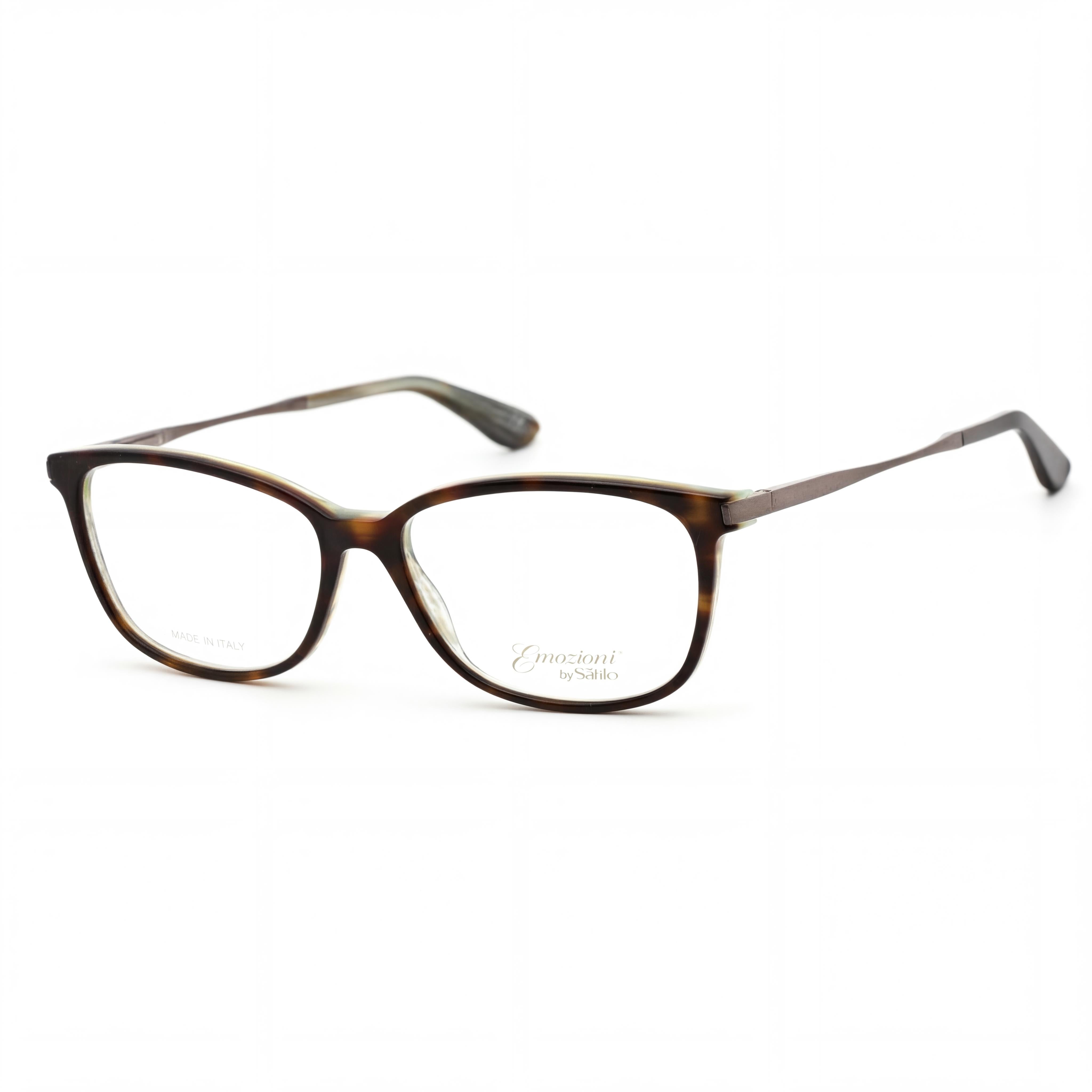 Emozioni Women's 4044 Rectangular Plastic Havana Green Gray Prescription Ready Eyeglasses with Clear Demo Lenses, 53mm, Photo 1