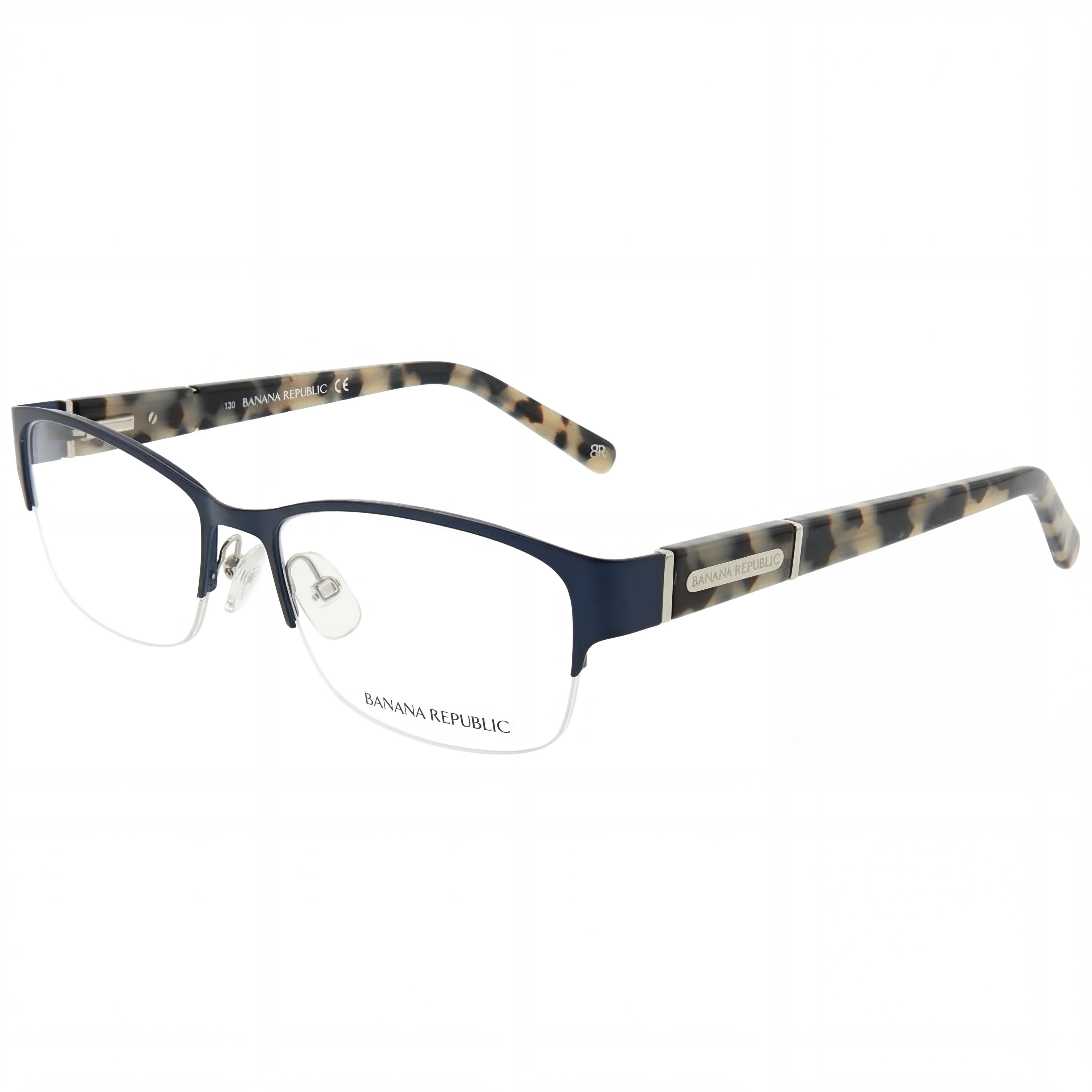 BANANA REPUBLIC Gafas Jordyn unisex de metal rectangulares semial aire azul claro marino con lentes de demostración 52-16-130, Photo 1