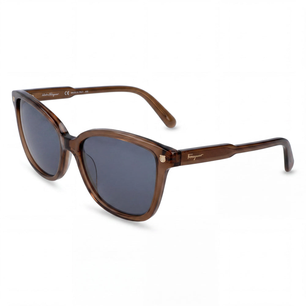 Gafas de sol Salvatore Ferragamo contemporáneas de acetato marrón para mujer, lentes UV azules, 56 mm