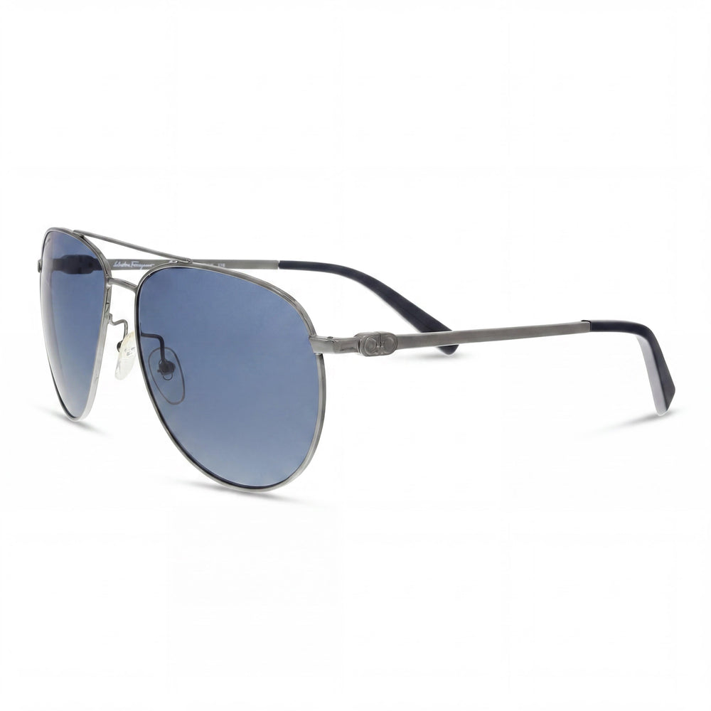 Salvatore Ferragamo Sf157s Unisex Metal Dark Gunmetal Frame Blue Lens 100% UV Protection Sunglasses 60mm