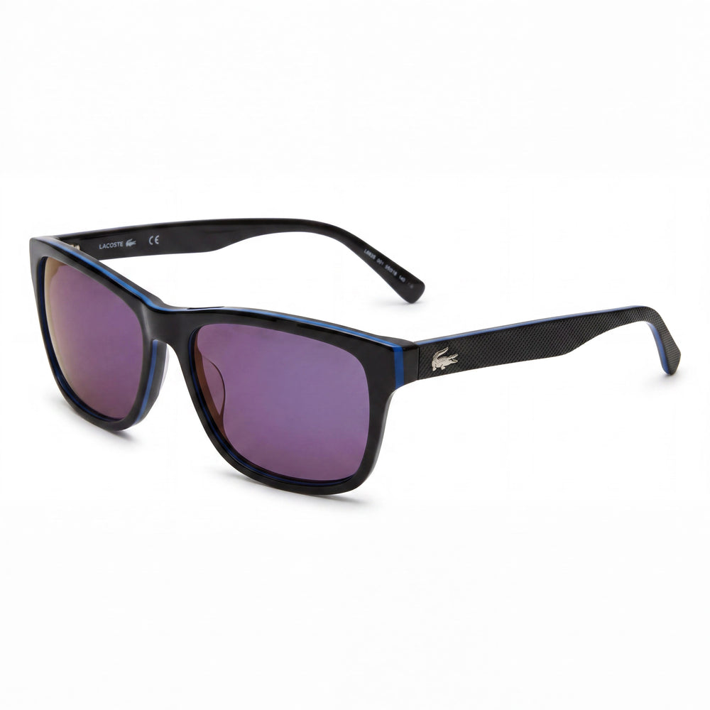 Gafas de sol unisex Lacoste con lentes marrones antirreflejos con protección UV, armazón de plástico (plomo medio, negro, azul belleza), 55 mm