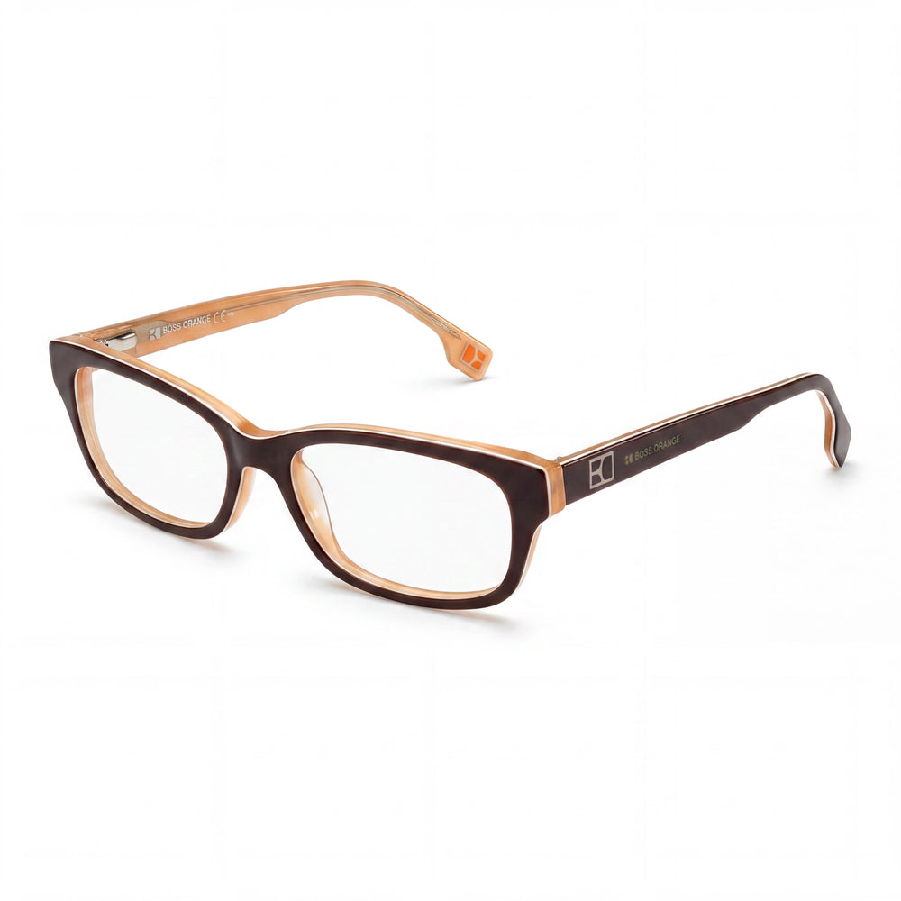 Hugo Boss Modern Unisex Plastic Frame Eyeglasses, Brown Ivory, Clear Lenses, 52mm Lens Width