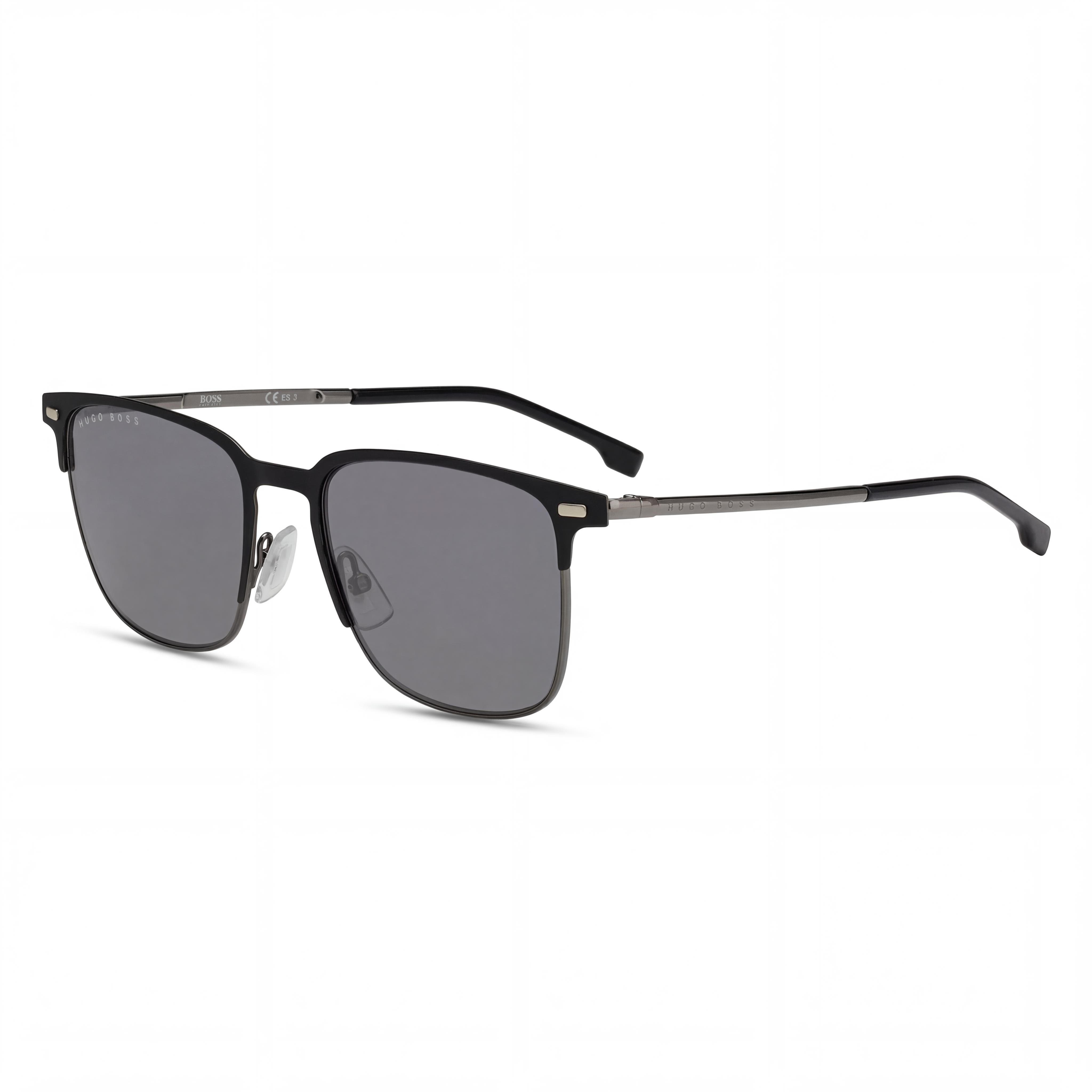 Gafas de sol rectangulares BOSS para hombre, montura de metal negro mate, lentes antirreflejos UV azul grisáceo de 54 mm, Photo 1