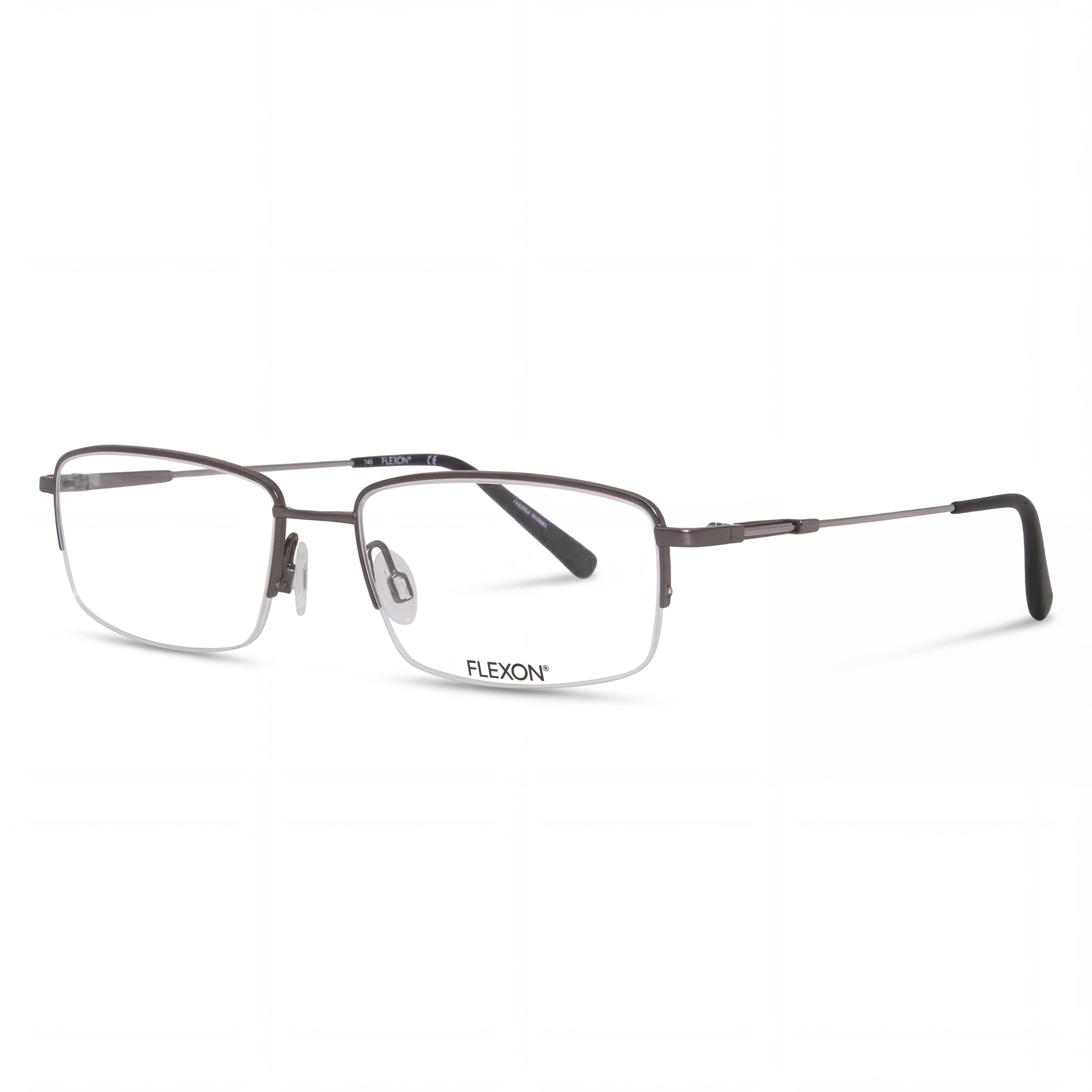 Flexon Modern Unisex Acetate Eyeglasses Frame in Gunmetal with 55mm Lens, 18mm Bridge, 145mm Temple, Photo 1