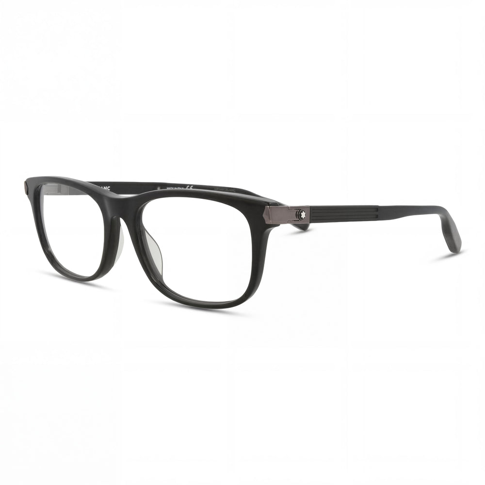 MONTBLANC Gafas para hombre, armazón completo de plástico negro, rectangular, con lentes transparentes de acetato, graduables 56-18-150