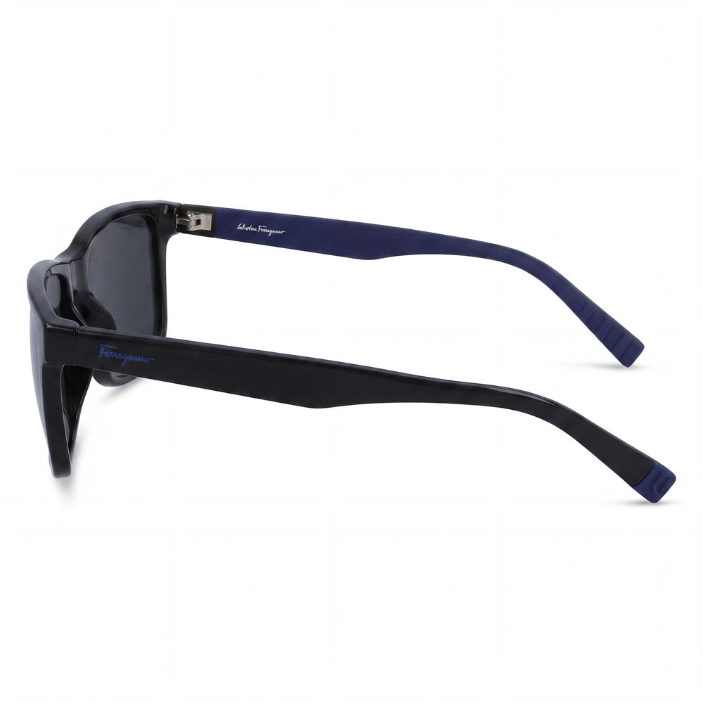 Salvatore Ferragamo Men's Plastic Sunglasses, Matte Black Frame, Black/Blue Lenses, Lens Width 57mm