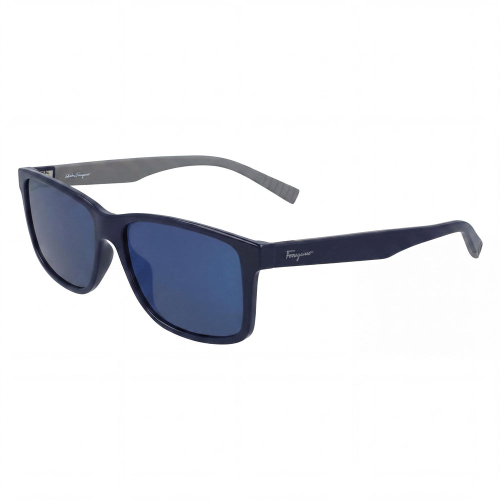 Gafas de sol Salvatore Ferragamo clásicas rectangulares para mujer, armazón de plástico gris azulado, lentes grises de 57 mm, no polarizadas, con protección UV