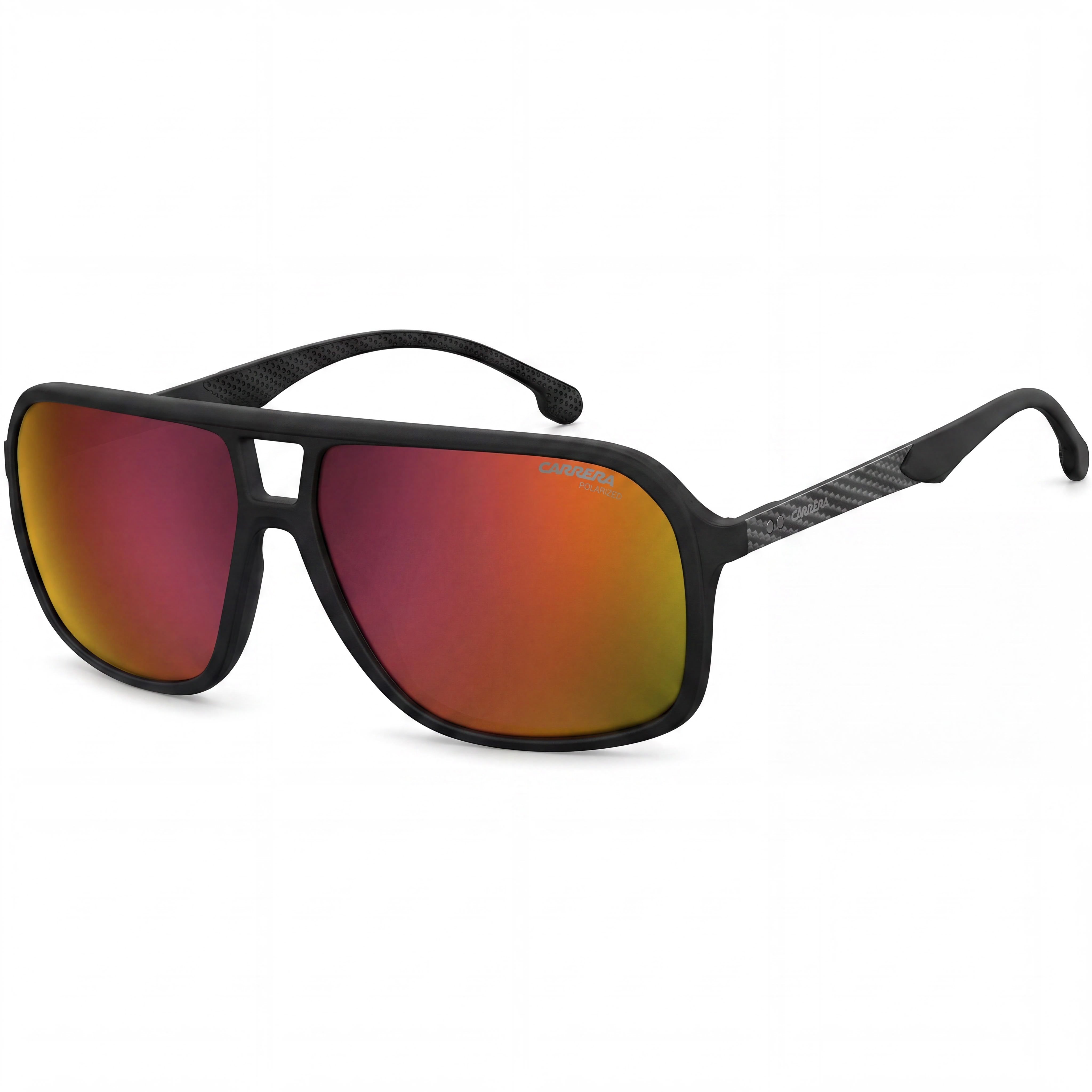 Gafas de sol Carrera Heritage/Timeless para hombre, de poliamida negra mate, lentes HD oleofóbicas multicapa rojas, protección UV, no polarizadas de 61 mm, Photo 1