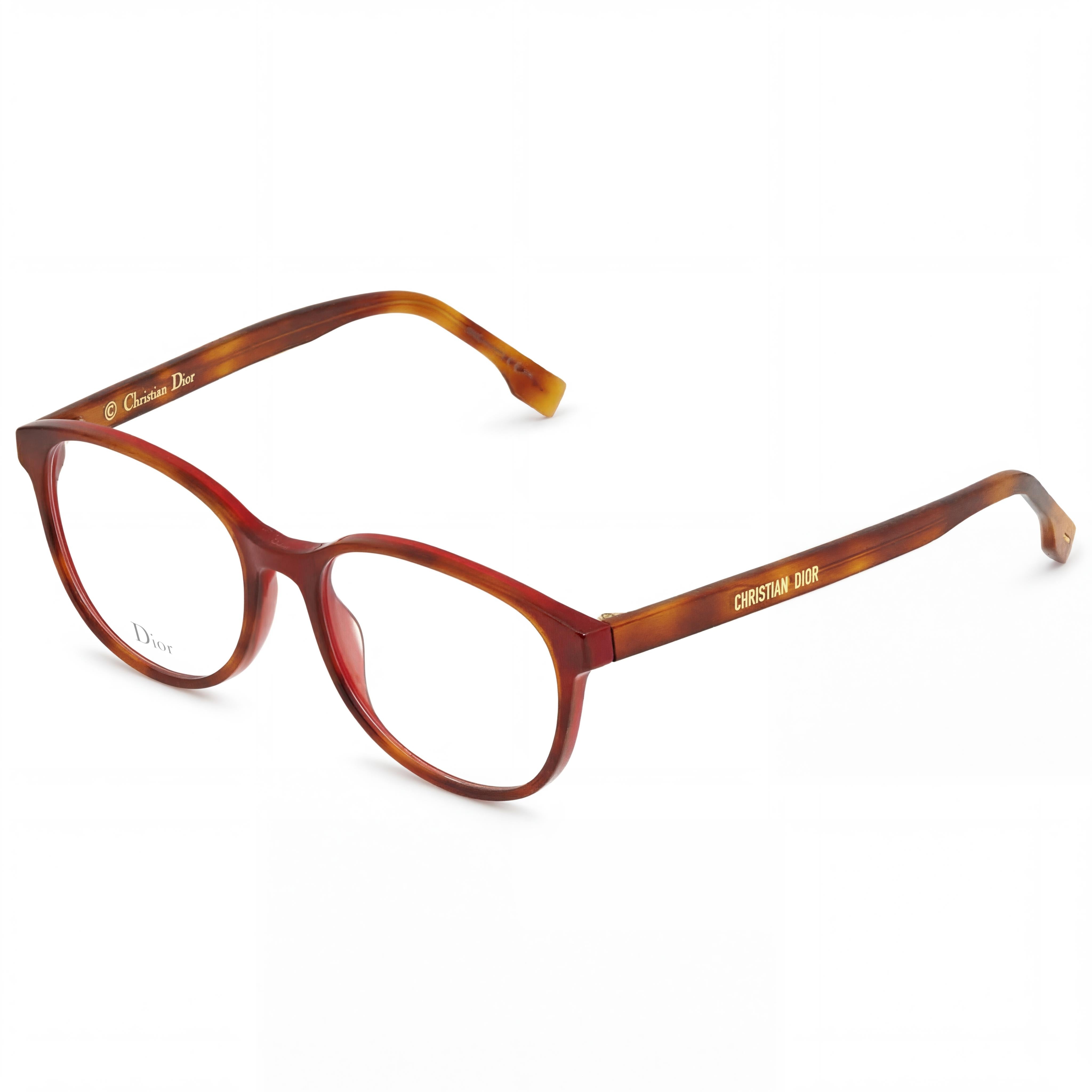 Gafas de plástico Dior para mujer, color habana burdeos, con cristales de demostración, 53 mm de ancho de lente, 18 mm de puente, 145 mm de patillas, Photo 1