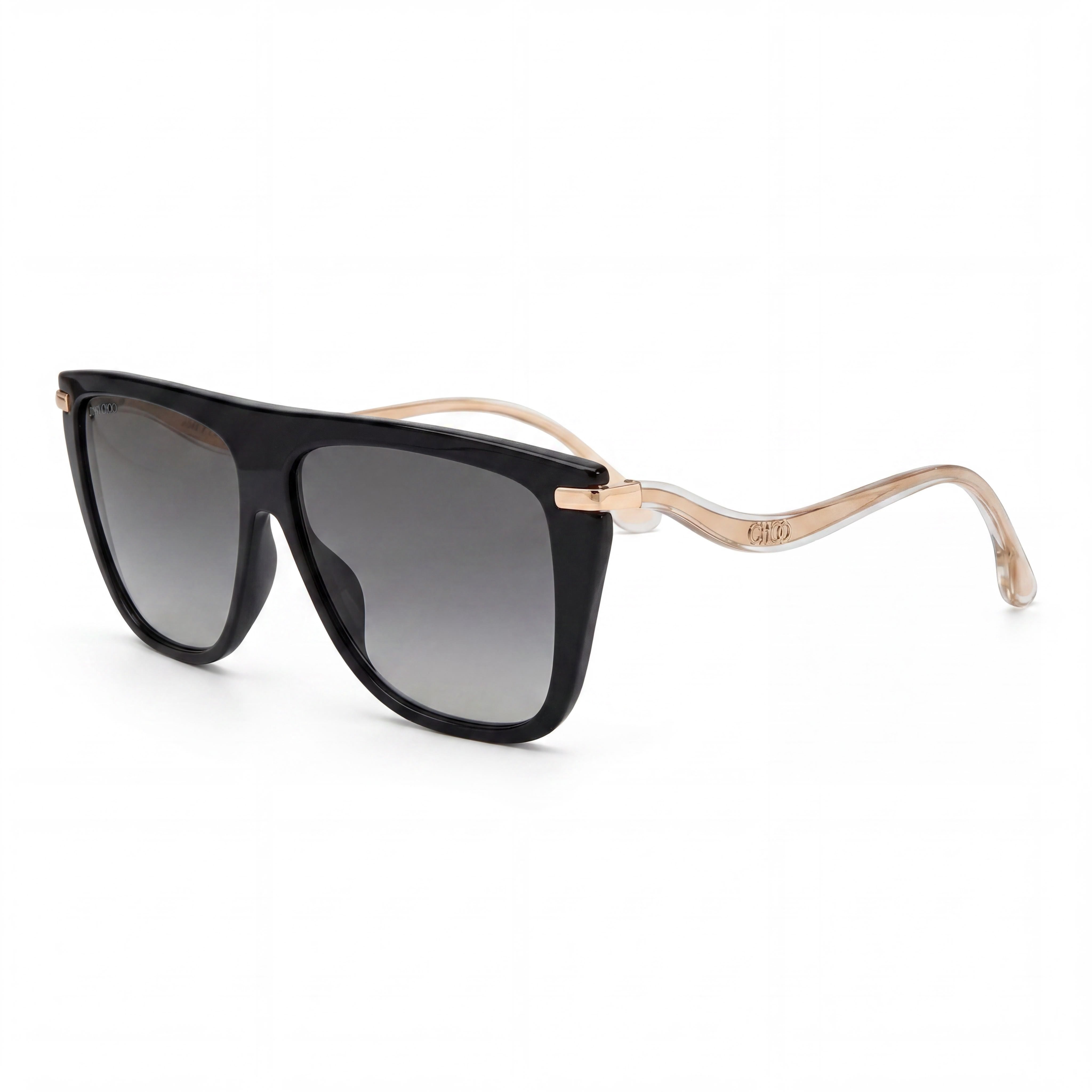 JIMMY CHOO SUVI/S 807/FQ Gafas de sol de acetato negro con forma de ojo de gato para mujer, lentes de espejo gris degradado no polarizadas, protección UV de 58 mm, Photo 1