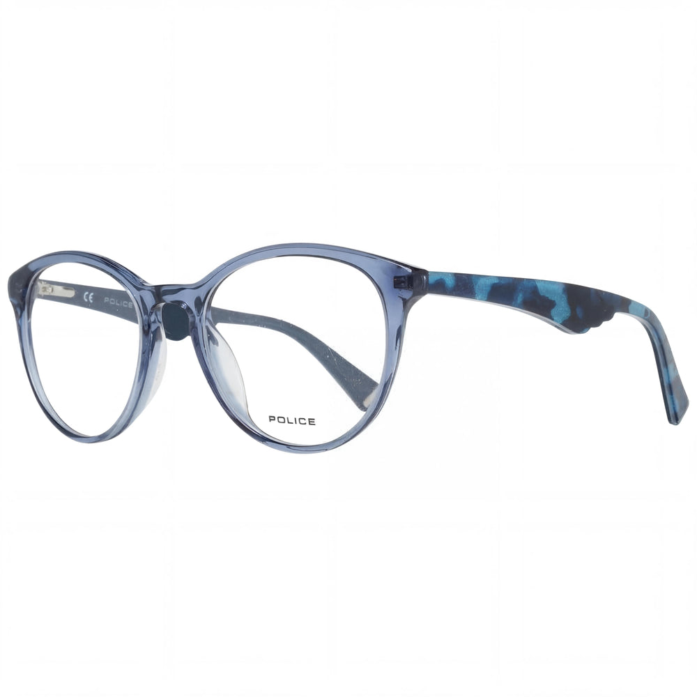 Gafas casuales de mujer POLICE con montura de plástico azul transparente brillante y lentes transparentes, 50 mm