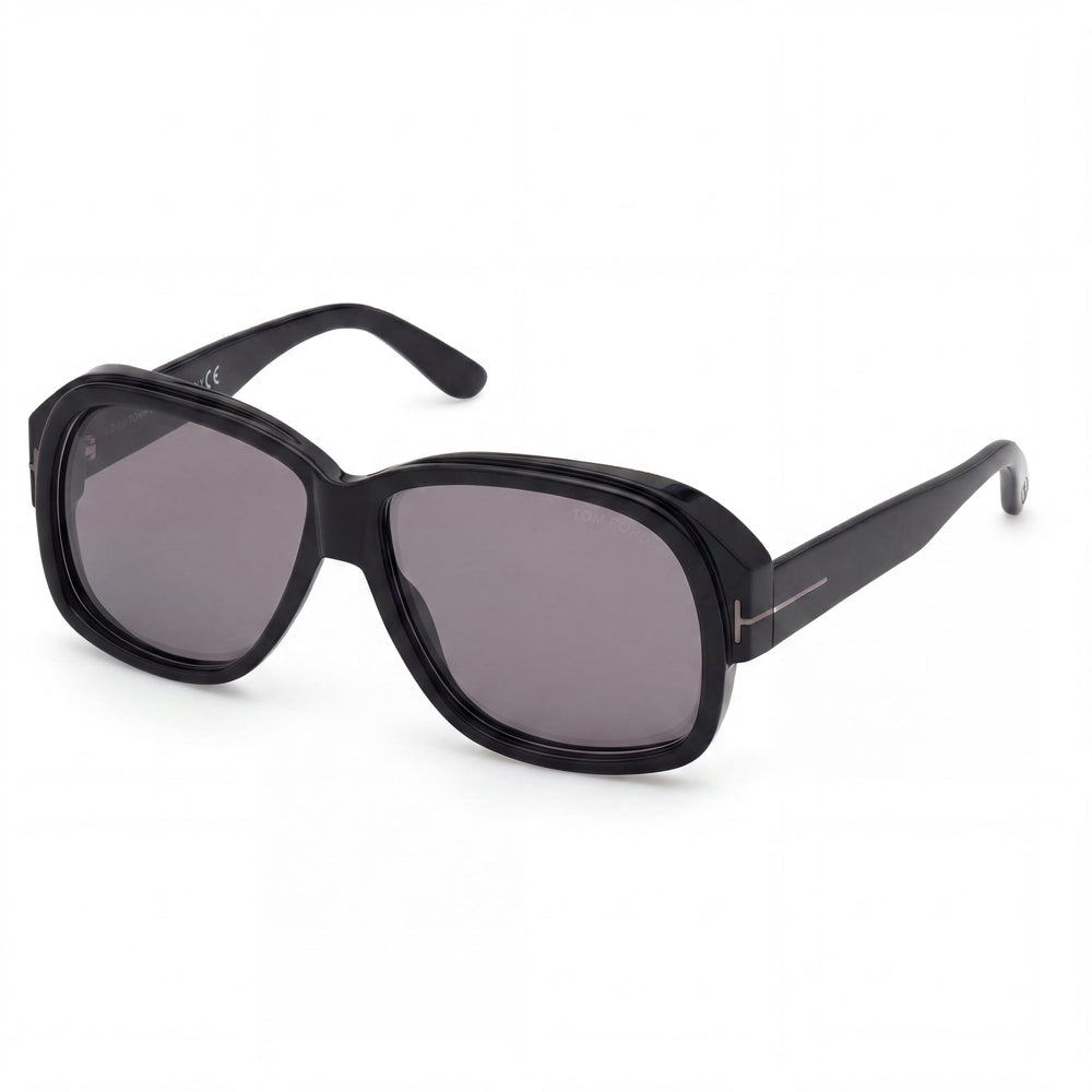 Tom Ford Lyle FT0837 N Gafas de sol cuadradas de plástico negro brillante para hombre, gris, protección UV 100 %, no polarizadas, 60 mm