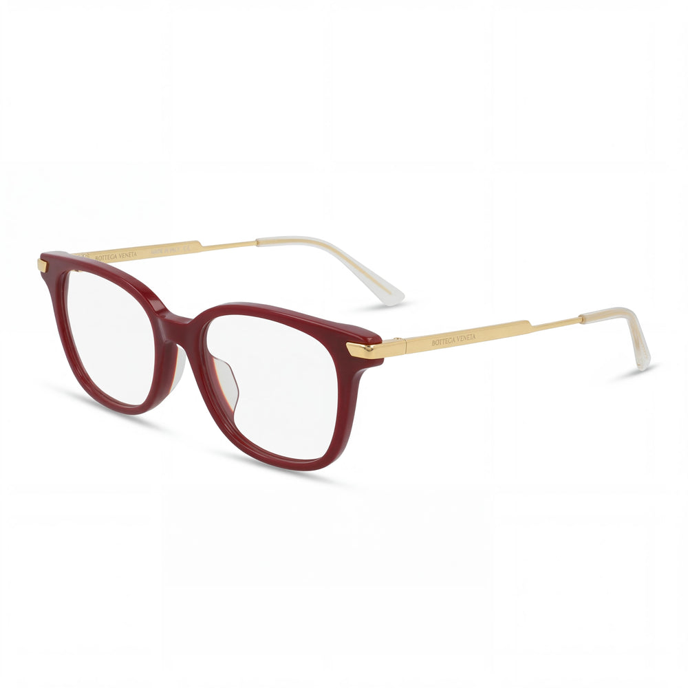 Gafas Ópticas Cuadradas/Rectangulares Bottega Veneta para Mujer, Montura de Plástico Transparente Burdeos y Dorado, 53mm