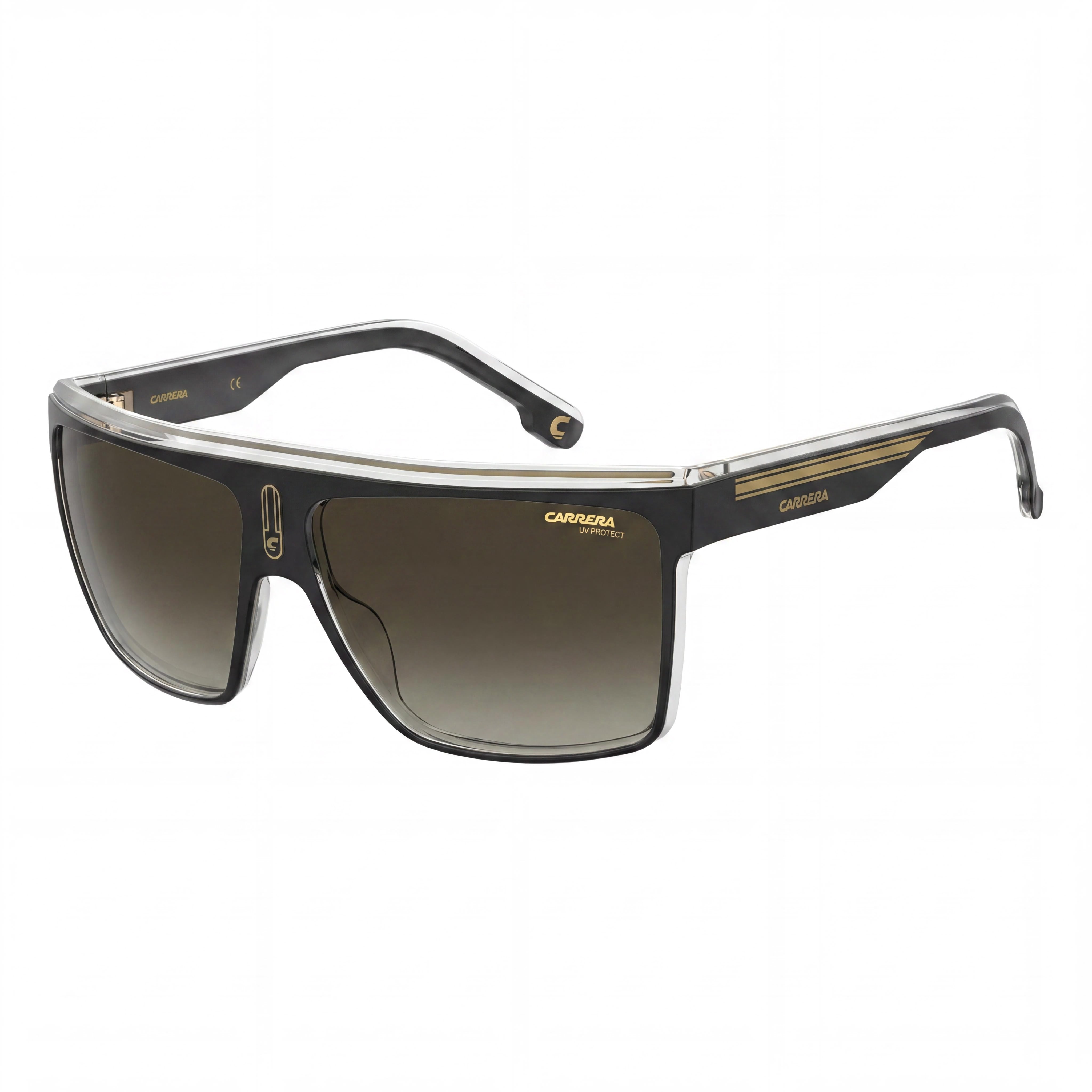 Gafas de sol Carrera 22/N para hombre, negras y doradas, de poliamida con lentes marrones degradadas y 100% protección UV de 63mm, Photo 1