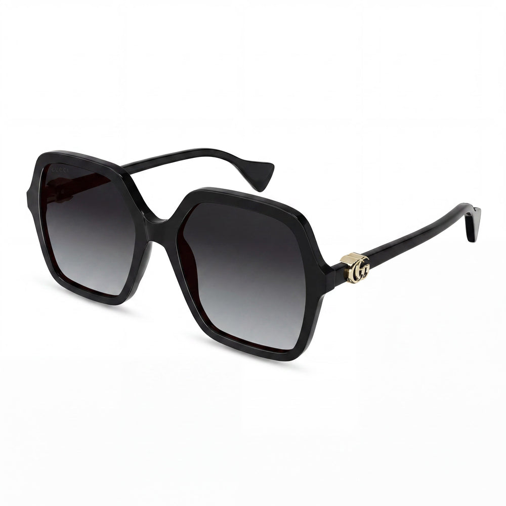 Gafas de sol Gucci Gg1072s-001 de mujer, de plástico negro, montura completa cuadrada, con protección UV y lentes grises degradadas, 56 mm