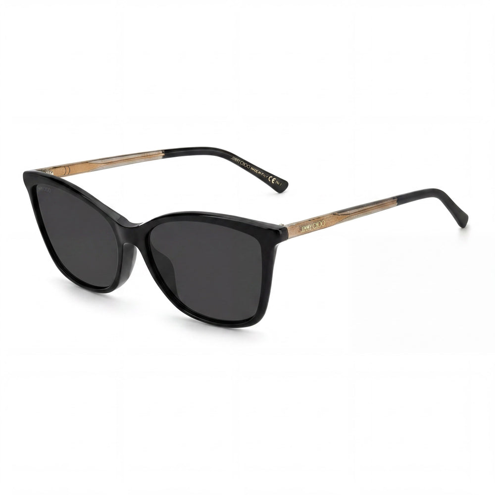 Gafas de sol informales JIMMY CHOO para mujer, montura de acetato negro, lentes negras con protección UV de 56 mm