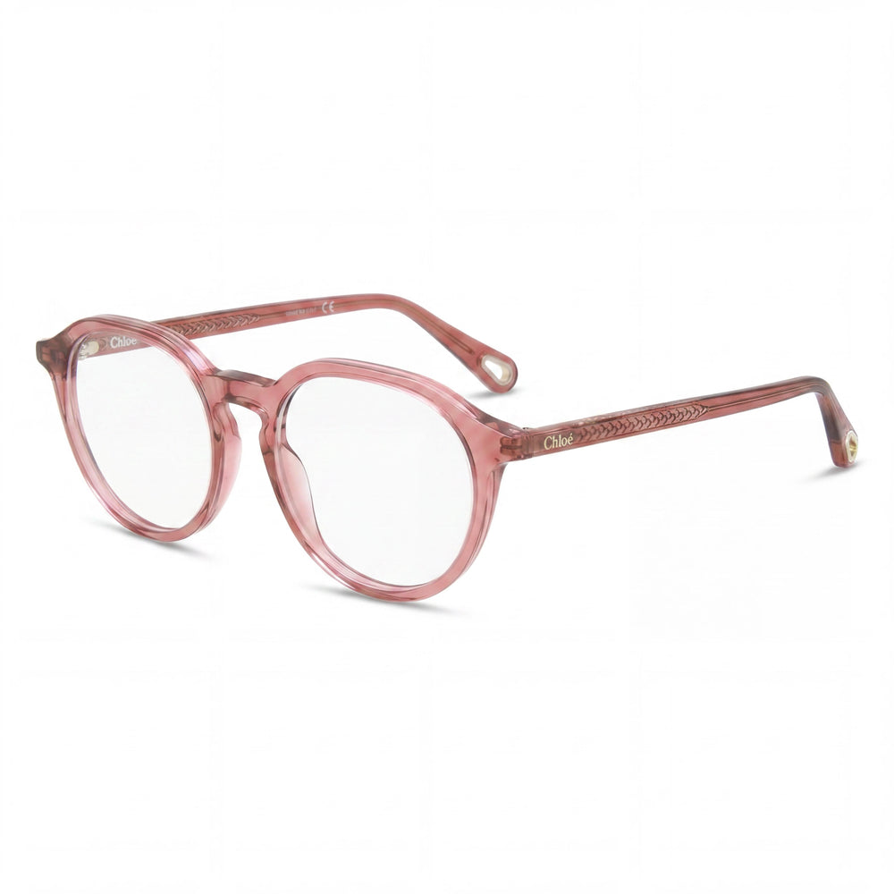 Chloe Ch0012o-006 Women's Eyeglasses Frame in Transparent Pink Plastic, featuring a 50mm Lens Width