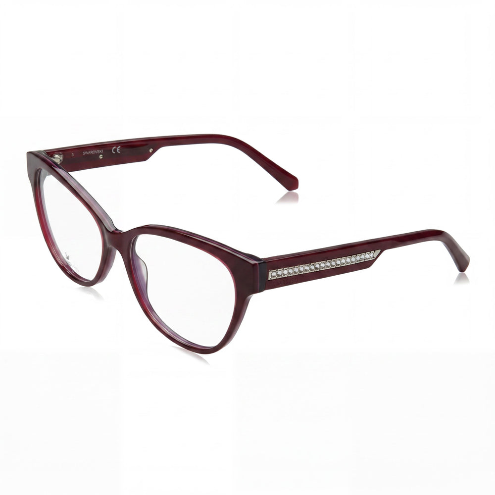 Gafas de sol modernas unisex Swarovski con montura morada brillante y lentes de policarbonato, tamaño 55 mm