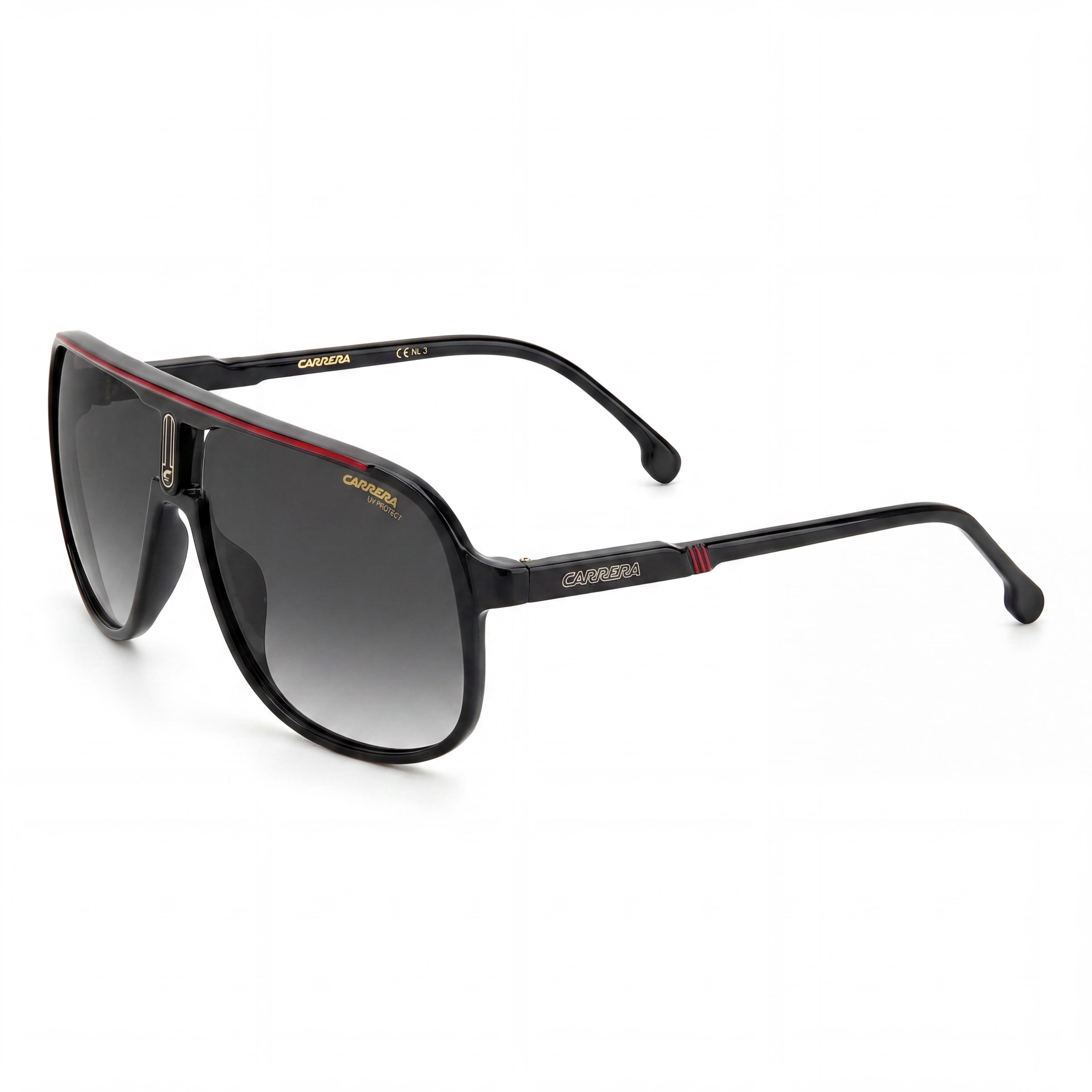 Carrera Contemporary Unisex Injection Propionate Sunglasses Black Red Grey Shaded Frame Black Red Lenses UV Protected 62mm, Photo 1