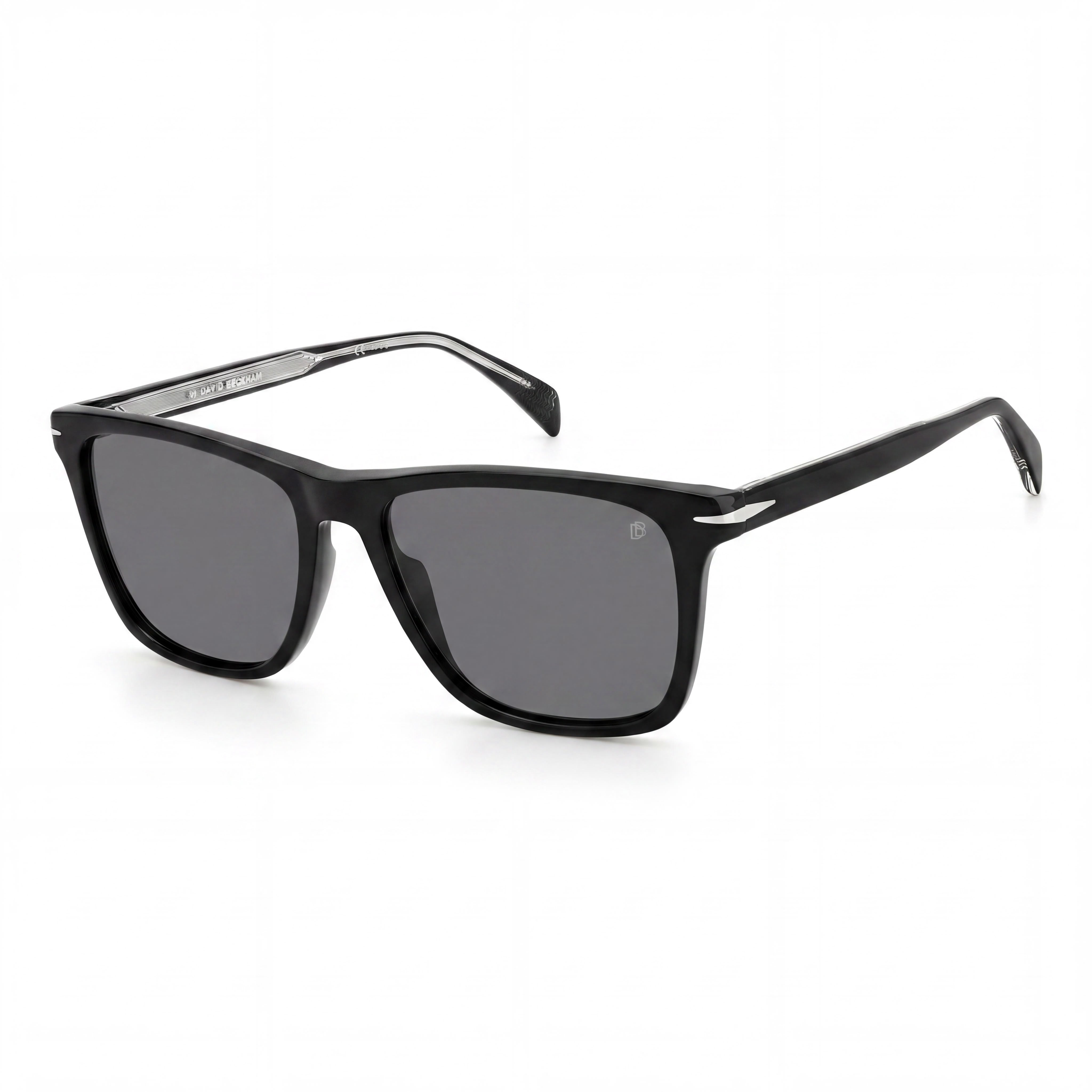 David Beckham DB 1092/S Men's Black Acetate Rectangular Grey Clip-on Polarized Sunglasses 55mm, Photo 1