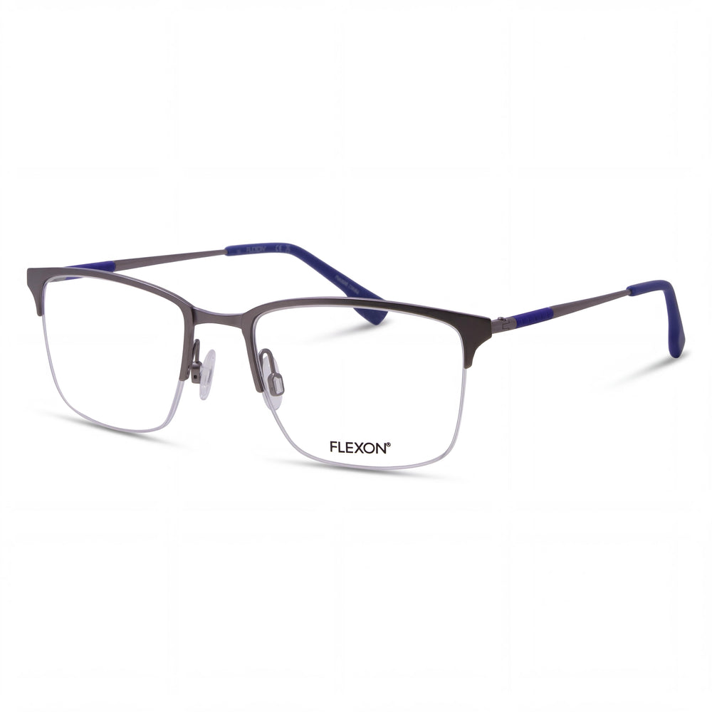 Flexon E1130 Men's Semi-Rim Rectangle Metal Optical Frame Eyeglasses Matte Silver 55-20-145mm