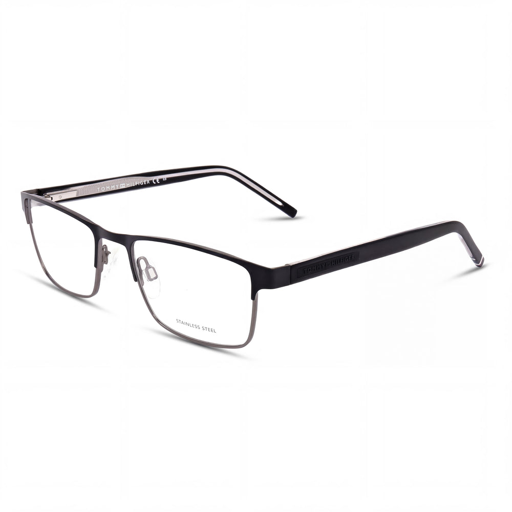 Tommy Hilfiger TH 1944 Unisex Rectangle Full Rim Alloy Steel Two-Tone Dark Ruthenium Silver Matte Black Clear Non- Eyeglasses 53mm