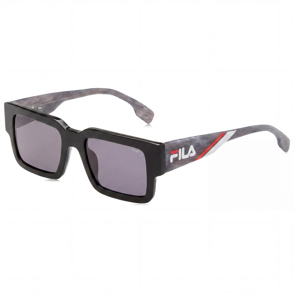 Fila Casual Men's Sunglasses featuring Shiny Black Acetate Frame and Smoke Crystal Lenses 51-20-140