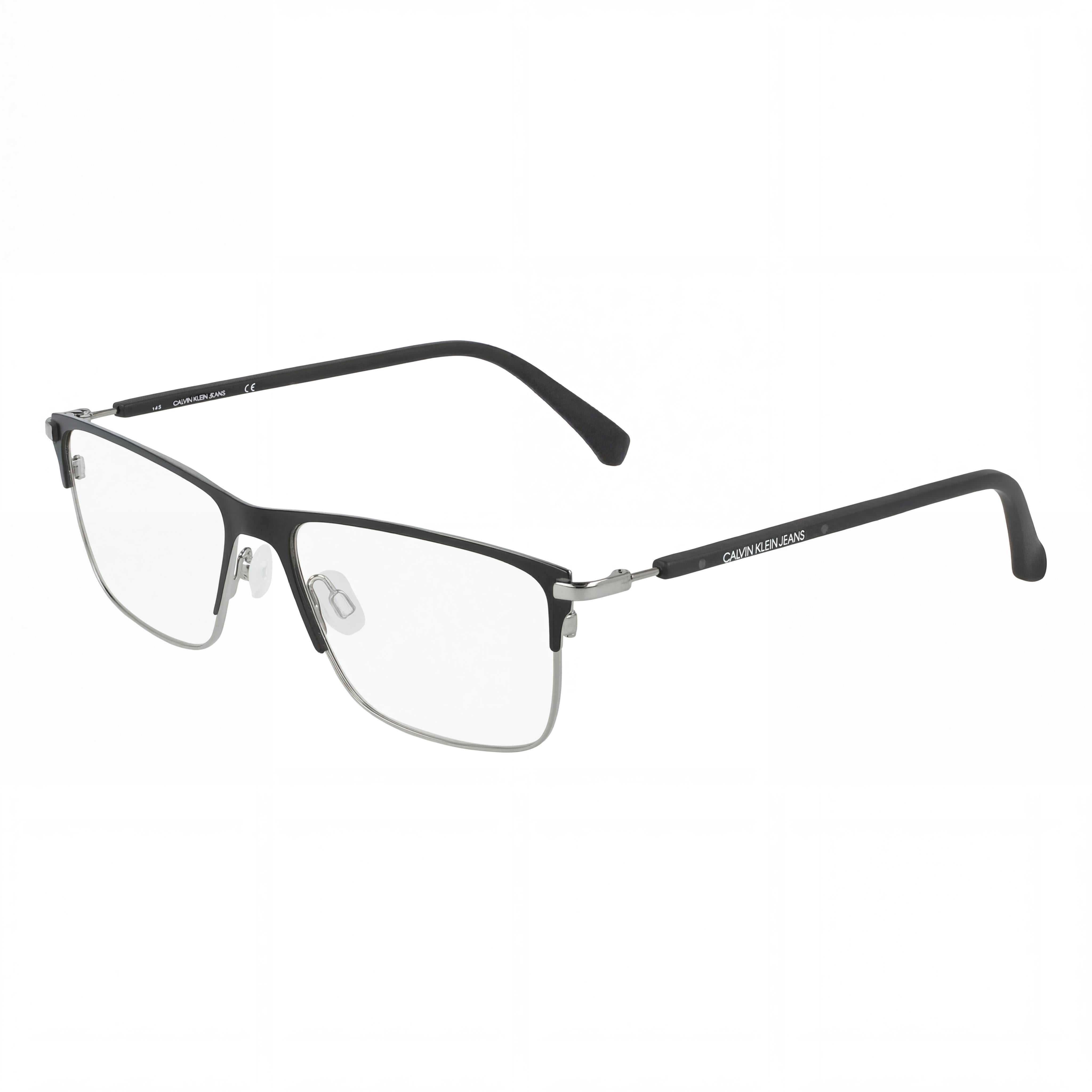 Montura de gafas metálica informal Calvin Klein para hombre con acabado negro satinado, 54 mm de ancho de lente, 16 mm de puente, Photo 1