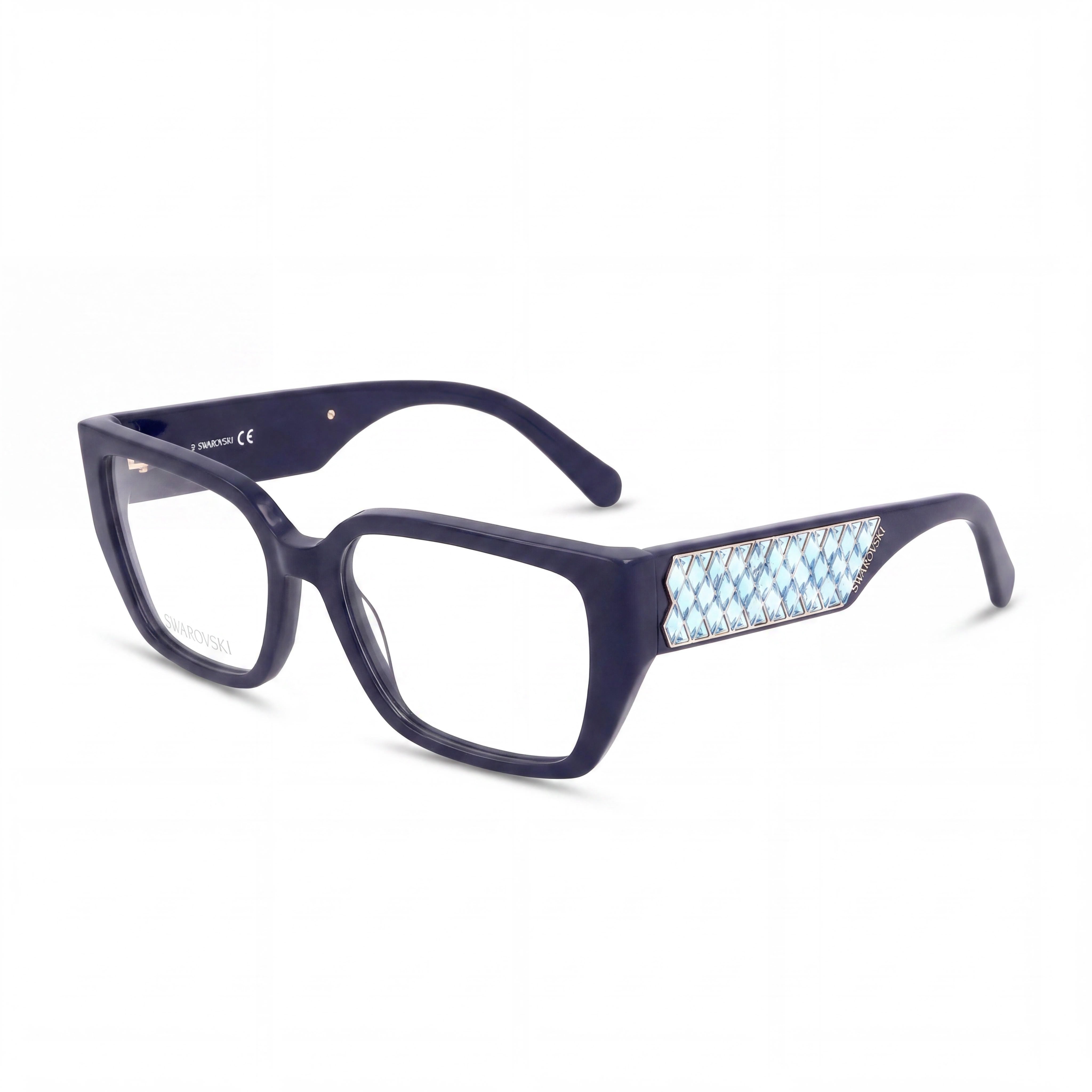Gafas Swarovski Sk5446 para mujer con montura de plástico azul brillante y lentes de policarbonato transparente de 54 mm, Photo 1