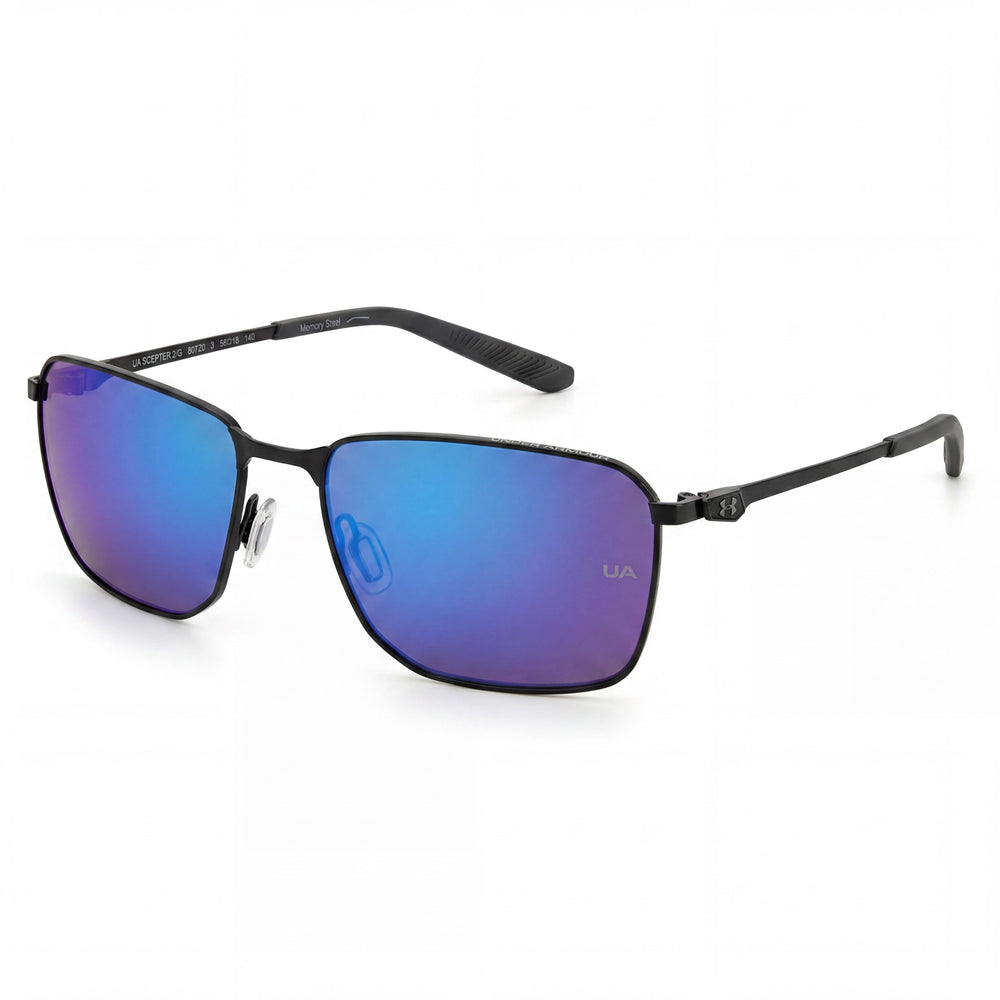 Under Armour Ua Scepter 2/G Unisex de acero inoxidable, negro, azul, con espejo múltiple, no polarizado, con protección UV, gafas de sol de 58 mm