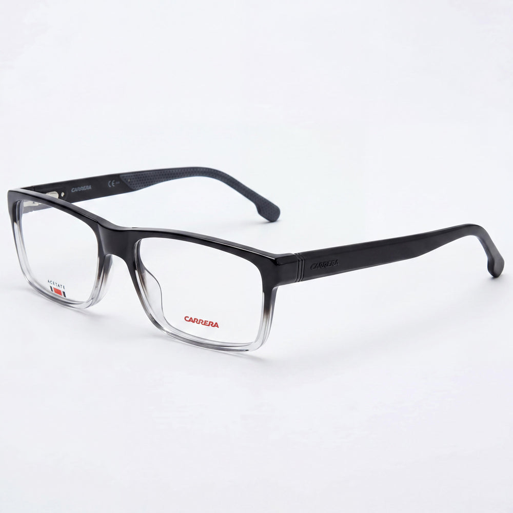Carrera 8852 Unisex Rectangular Full-Rim Acetate Frame Black Grey Eyeglasses with Polycarbonate Lenses 57mm