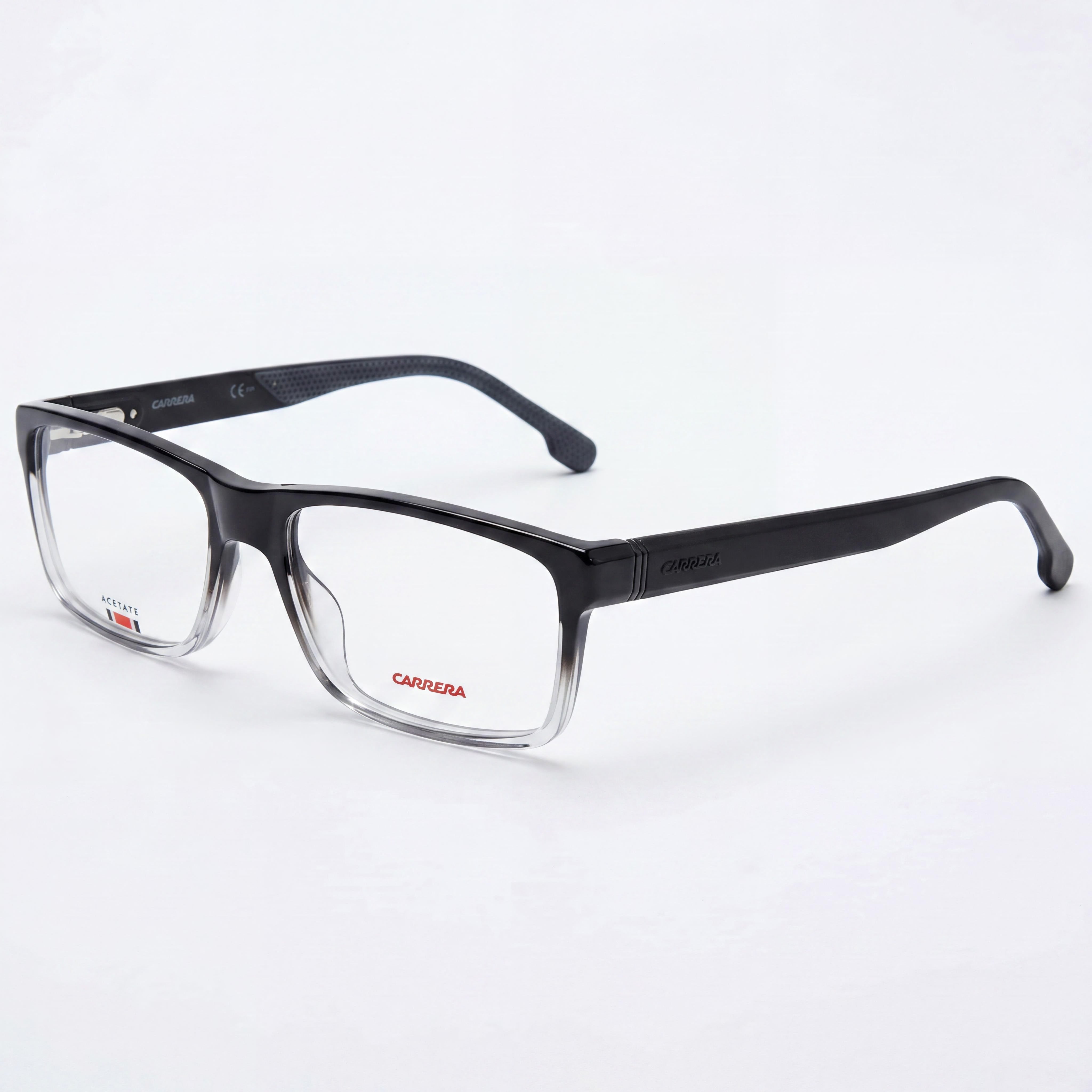 Carrera 8852 Unisex Rectangular Full-Rim Acetate Frame Black Grey Eyeglasses with Polycarbonate Lenses 57mm, Photo 1