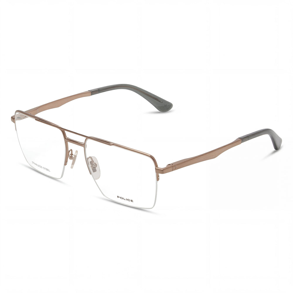 Police classical Men's Shiny Satin Bronze Metal Frame Eyeglasses - Lens 55mm, Bridge 18mm, Temple 145mm