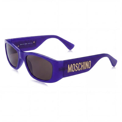 Gafas de sol informales Moschino para mujer, montura de propionato de celulosa violeta, lentes grises con protección UV, 55 mm