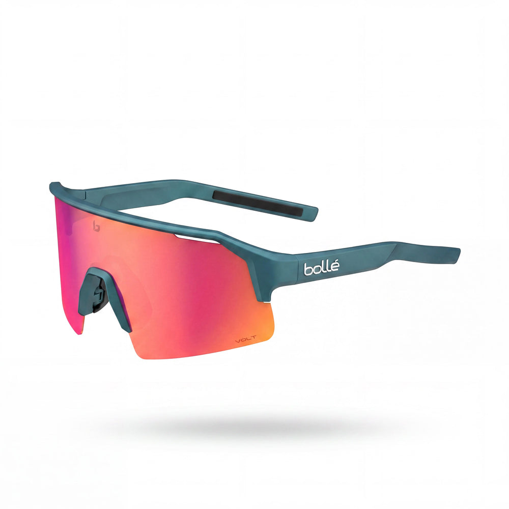 bollé Half Rim Shield Unisex Sunglasses, Creator Teal Metallic, Volt Ruby Polycarbonate, UV Protection, 140mm
