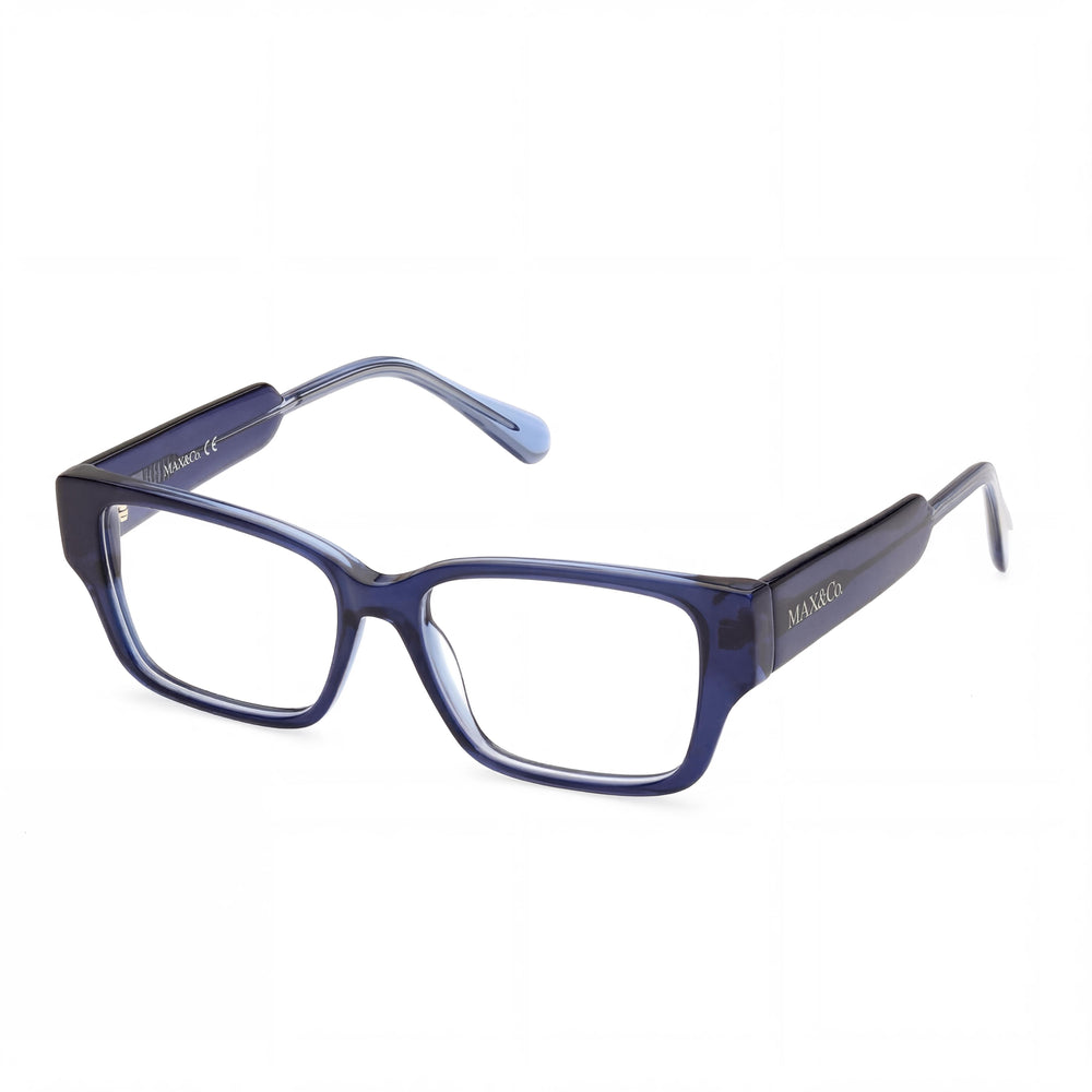 Montura de gafas rectangular de plástico azul Max & Co. para mujer, ancho de lente de 52 mm, ancho de puente de 15 mm, longitud de patilla de 140 mm