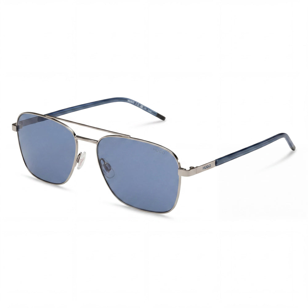 HUGO Modern Men's Pilot Metal Ruthen Sunglasses with Matte Ruthenium Stainless Steel Lenses 57mm UV Protection